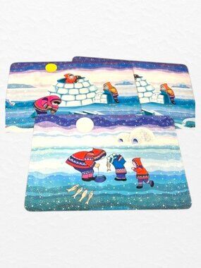 Vintage Eleanor & Tony Paine‎ Inuit Art Cork Back Colourful Placemats Set of 3
